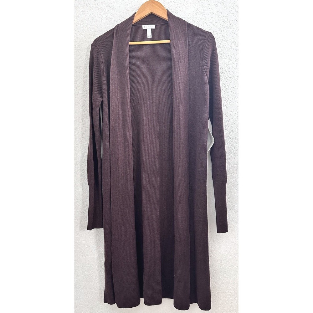 Leith Whimsigoth Burgundy Fudge Heather Ribbed Knit Open Front Cardigan Duster S